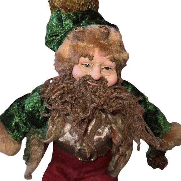 Shelf sitter whimsical holiday christmas green velvet bearded elf pointy shoes - Picture 4 of 5